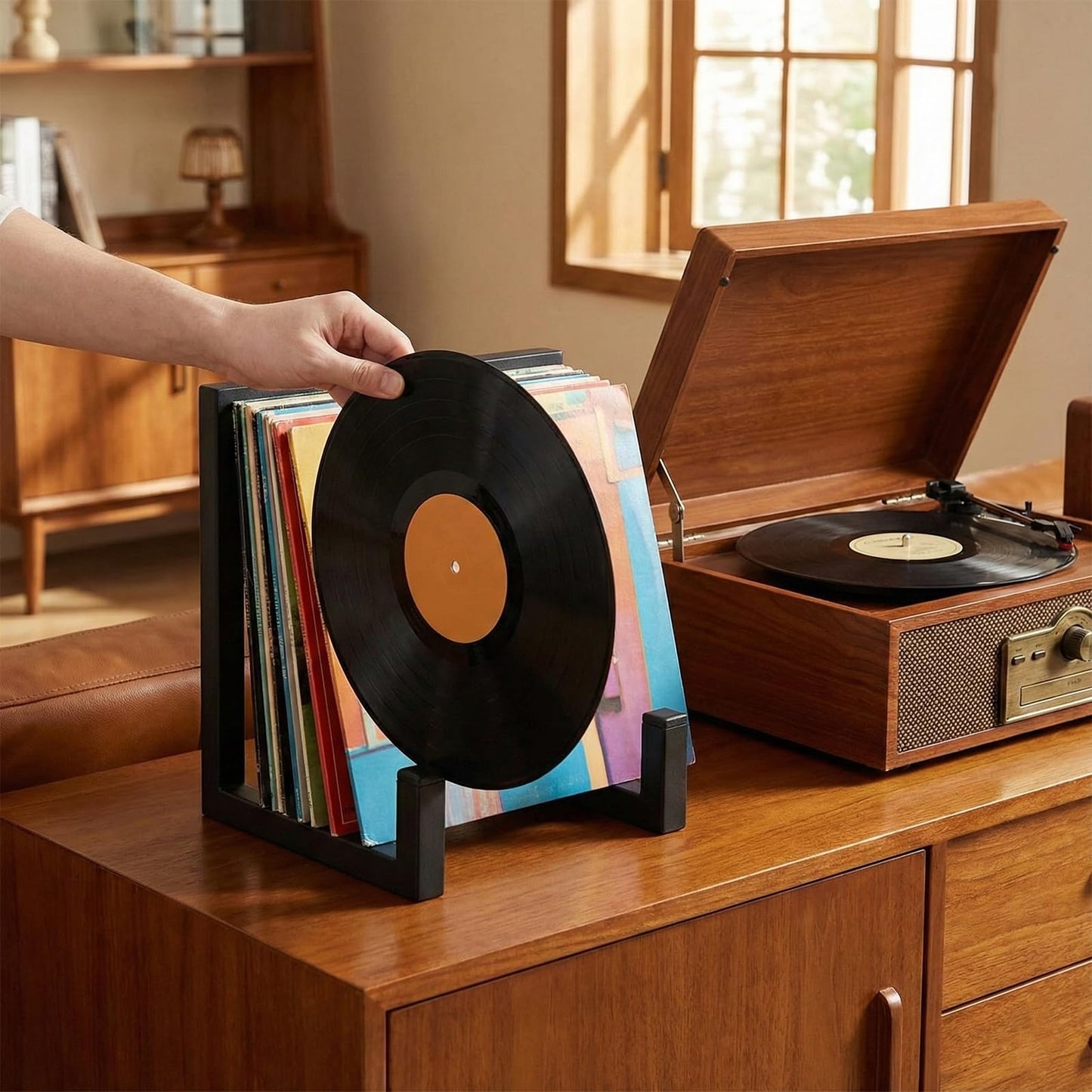 Lirynox Vinyl Record Holder Display Stand, 8 Inch Vinyl Record Storage Holders, Metal Album Frames Rack for Vinyl Records Lp Display Picture Plate