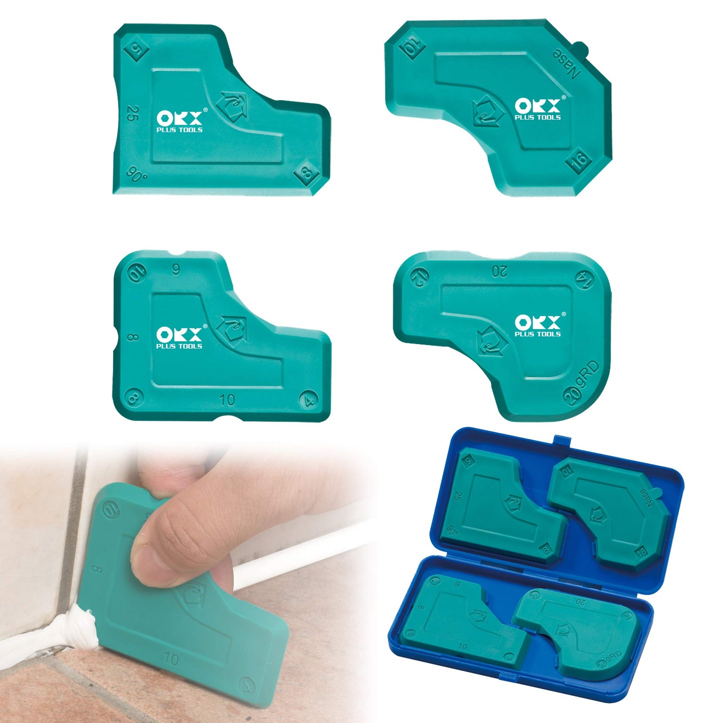 ORXPLUS Tools 4 Pieces Caulking Tool Kit Silicone Sealant Finishing Tool for Silicone Sealant Grout Finishing Sealing, Green