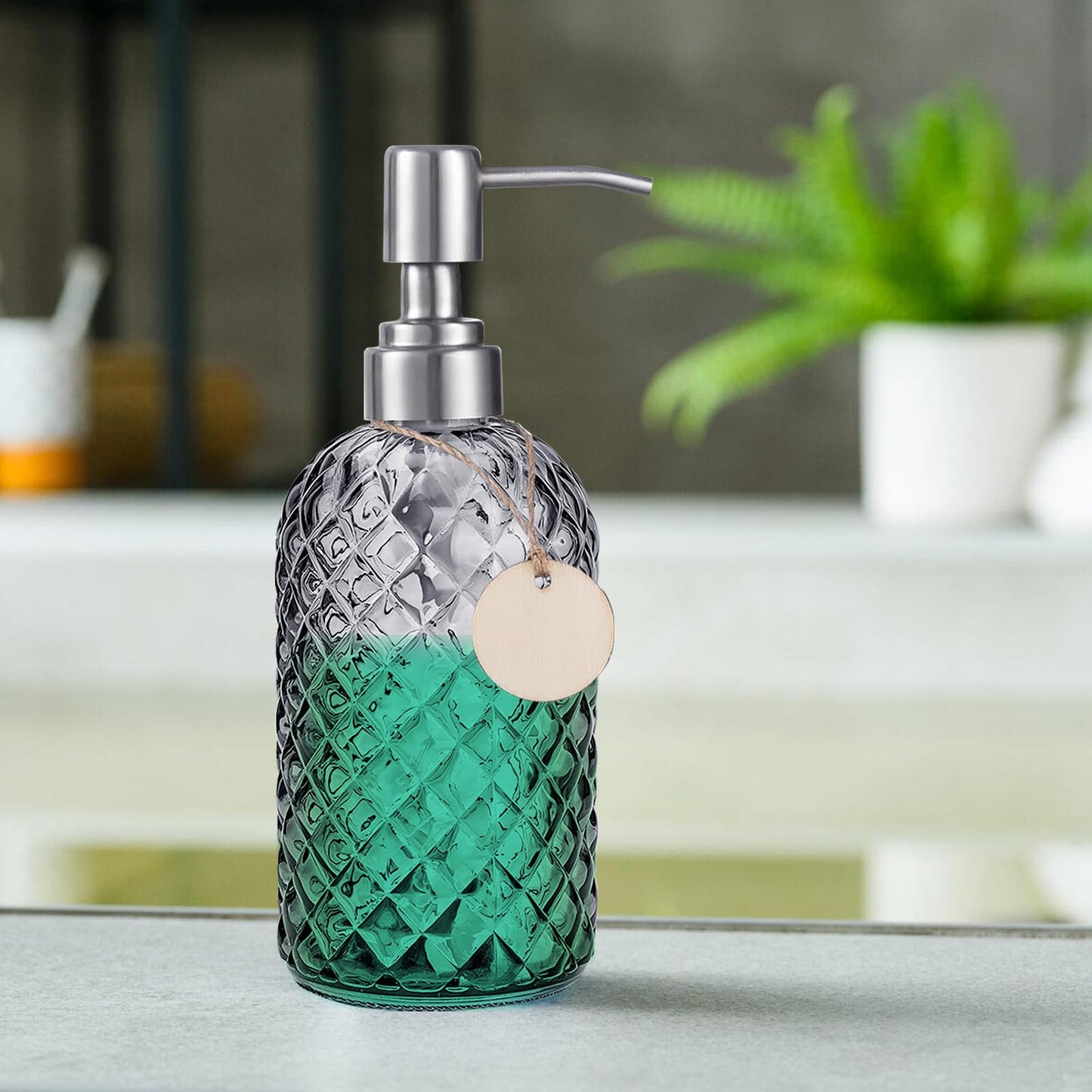 Topsky Glass Soap Dispenser with Silver Metal Pump 400ml Grey