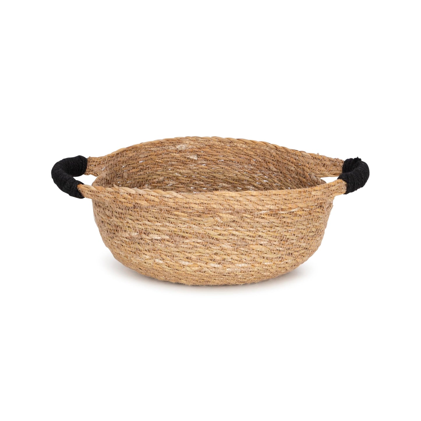 Olly & Rose Set 3 Natural Seagrass Storage Baskets with Black Handles - Durable 25,22,19cm Premium Home Decor
