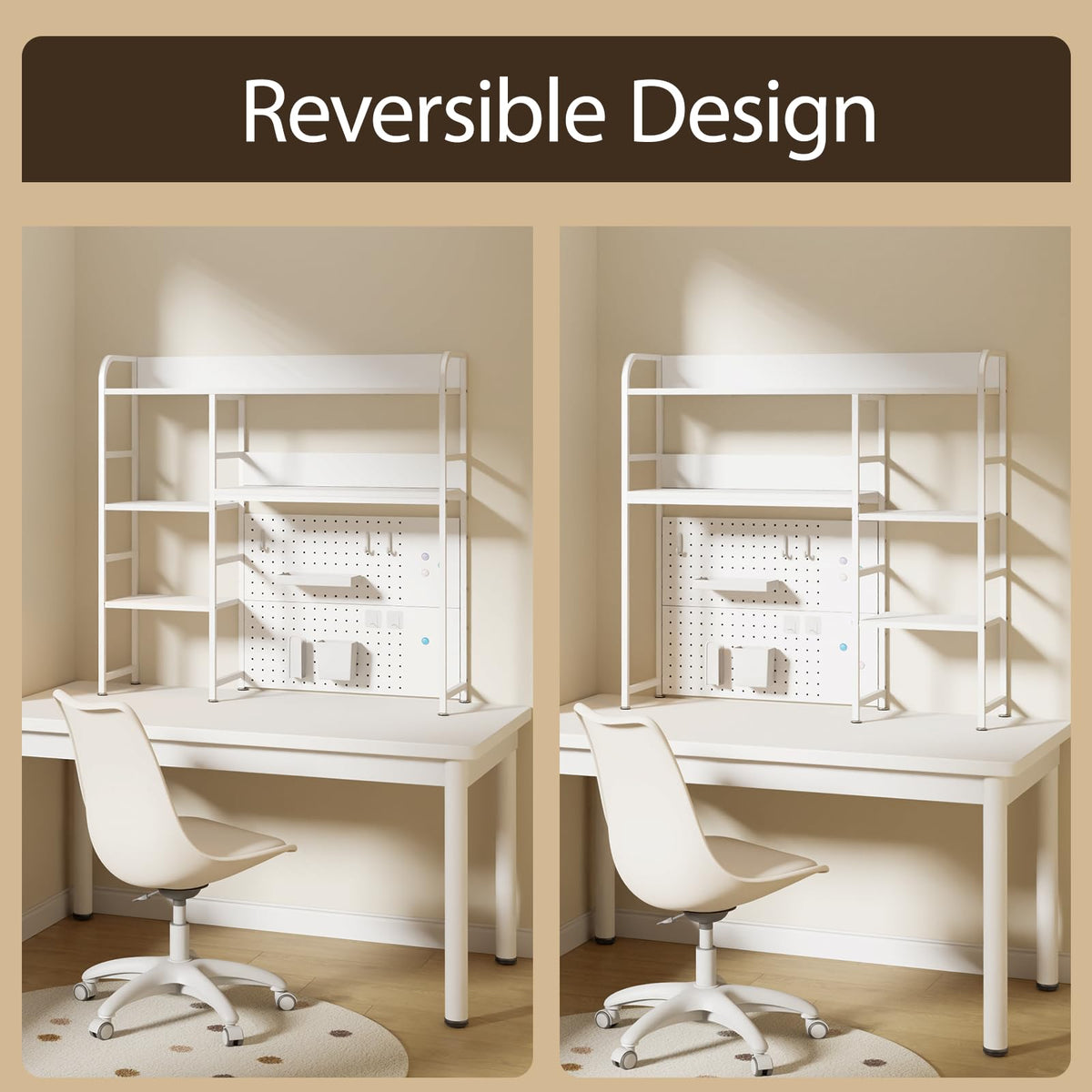 Boltmol 2-Tier Desk Shelf with storage rack,Off-White 95CM, Desktop Organizer With Pegboard, Countertop Storage Bookcase For Home, Office Or Dorm