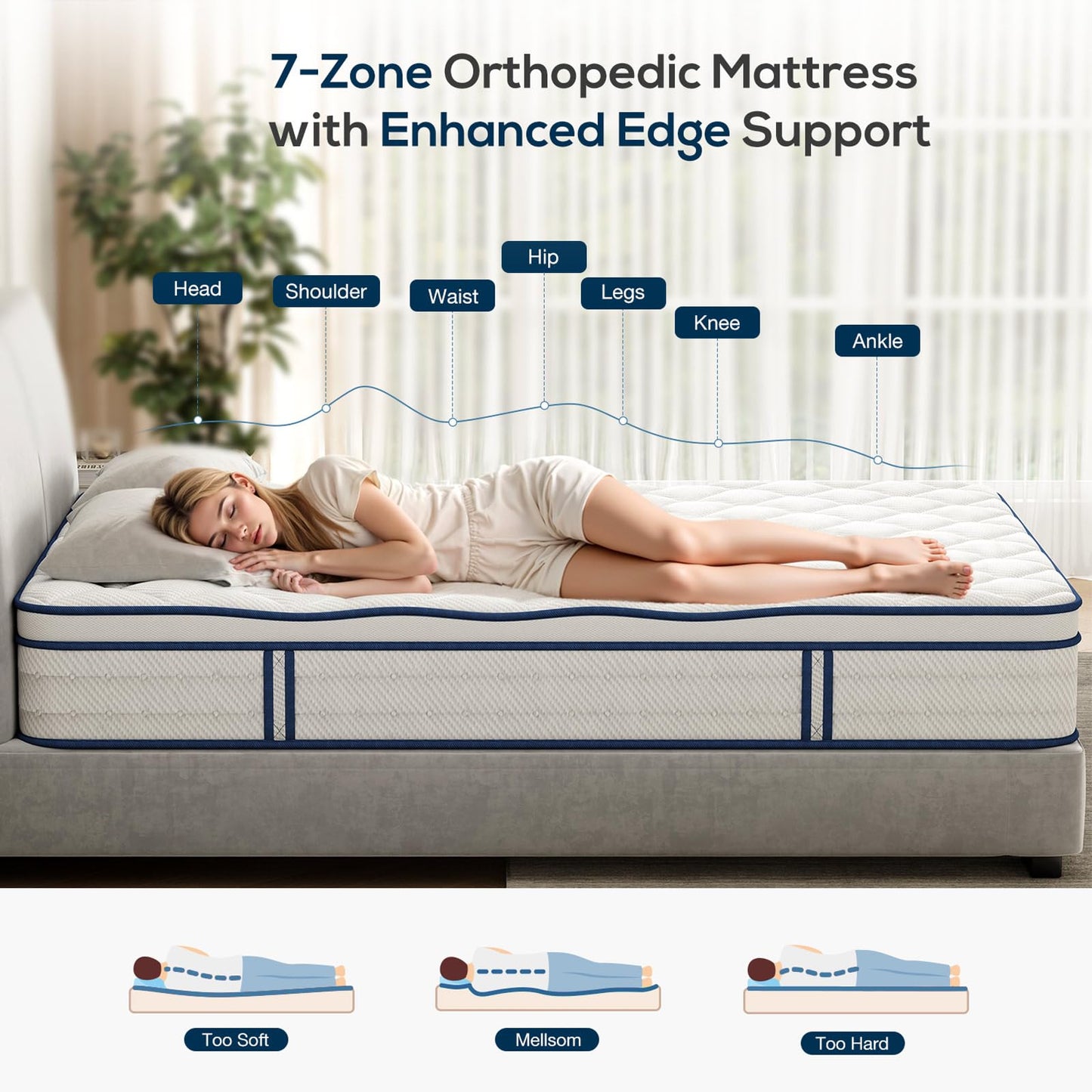 Mellsom King Mattress, Memory Foam 7-Zone Pocket Spring hybrid Mattress