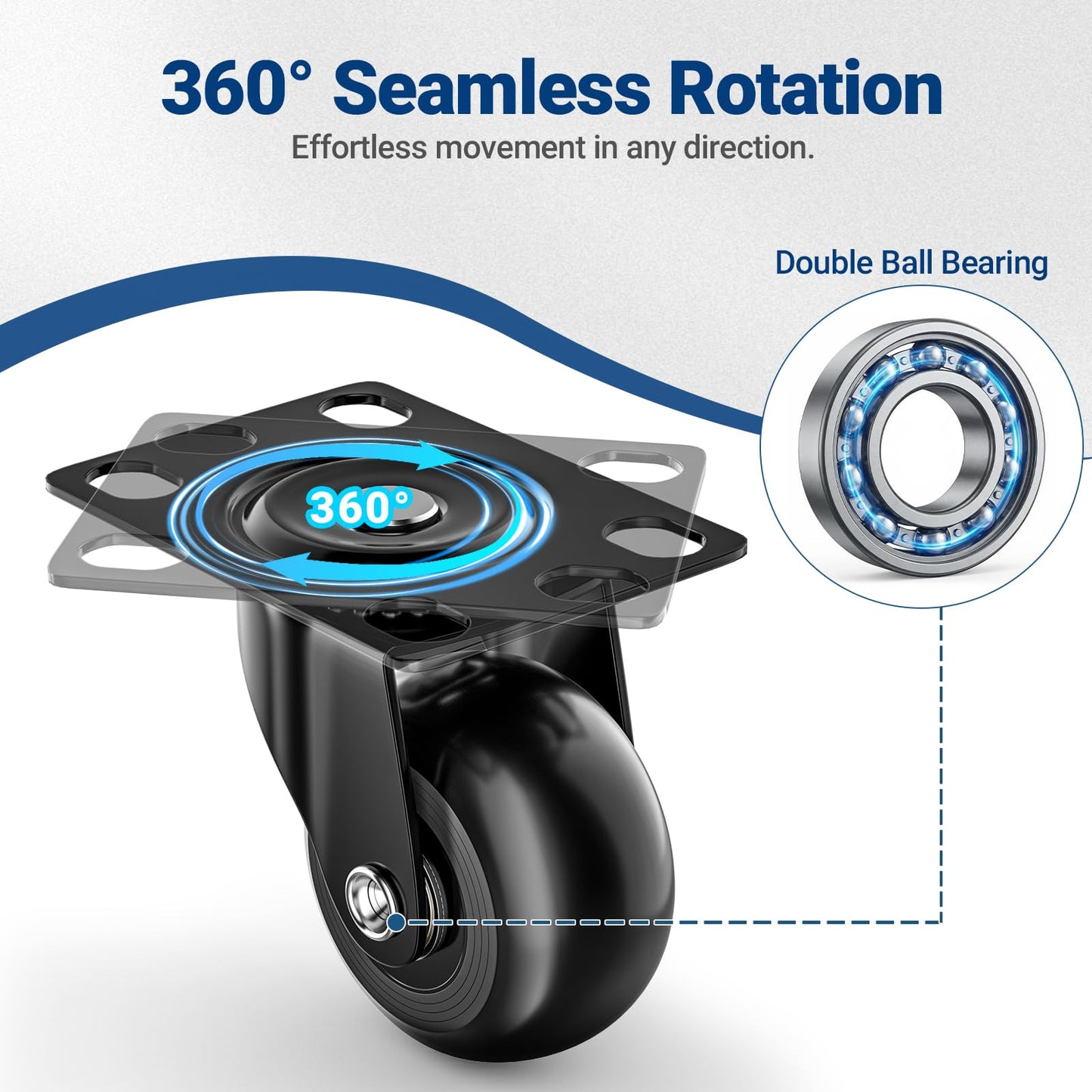 COSYLAND Heavy Duty Castors 50 mm Max Load 320 kg Extra Quiet and Durable Heavy Duty Swivel Casters for Heavy Duty and Industrial Loads with Plate