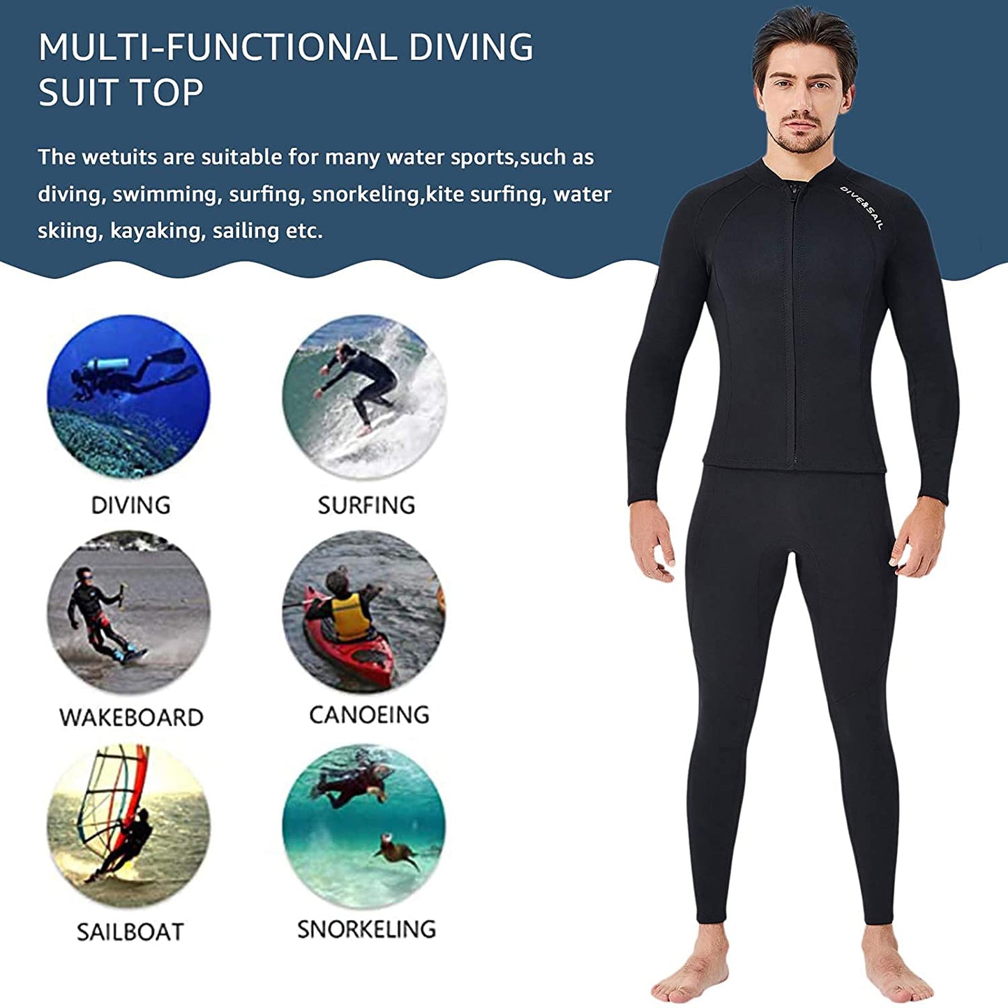 EUPTE 2mm Wetsuits Women/Men Long Sleeve Jacket UPF50+ UV Protection Diving Skin Suit Top for Scuba Diving Snorkeling Surfing Swimming (men, M)