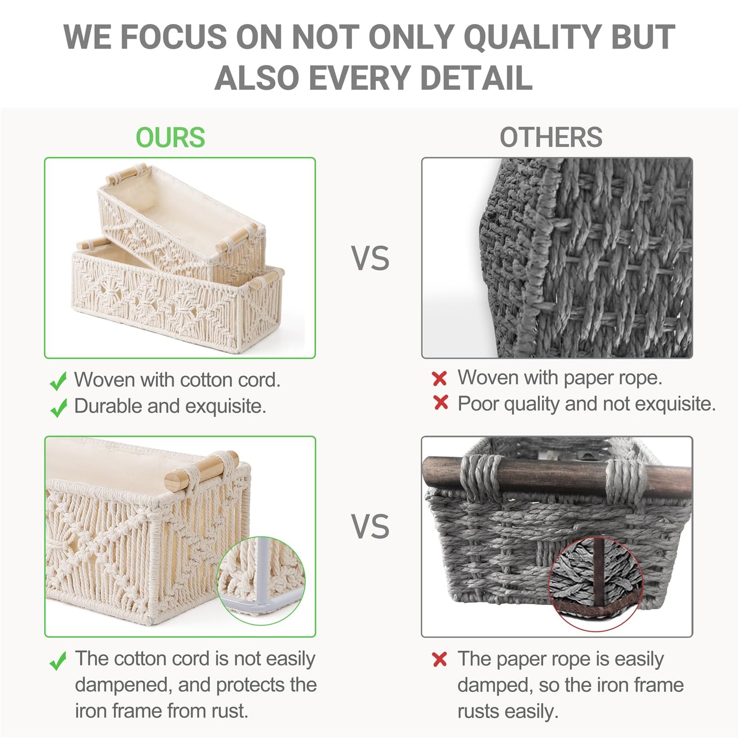 Mkono Macrame Storage Baskets Decor Box Handmade Woven Decorative Countertop Toilet Tank Shelf Cabinet Organizer Boho Decor for Bedroom Nursery
