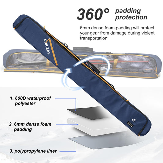 Unigear SKI-Mogul Ski Bag, 360? Fully Padded Protection, Water-Resistant and Durable up to 192cm for Snow Air Travel Transport