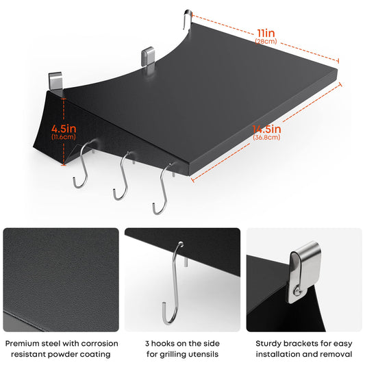 onlyfire BBQ Side Table, Grill Table Shelf for 57cm Weber Master-Touch & Kettle Charcoal Grill, Weber Kettle Grill accessories