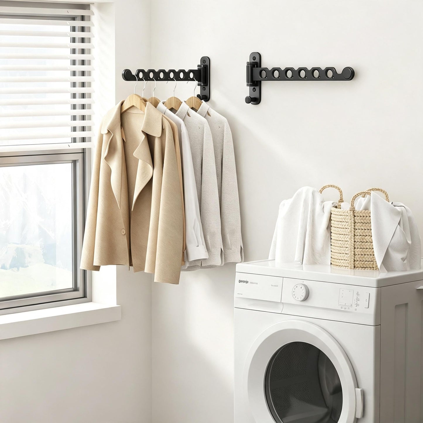 dancrul Wall Mounted Drying Rack Clothing Foldable for Laundry Room, Clothes Drying Rack Folding Indoor, Black 2 Packs