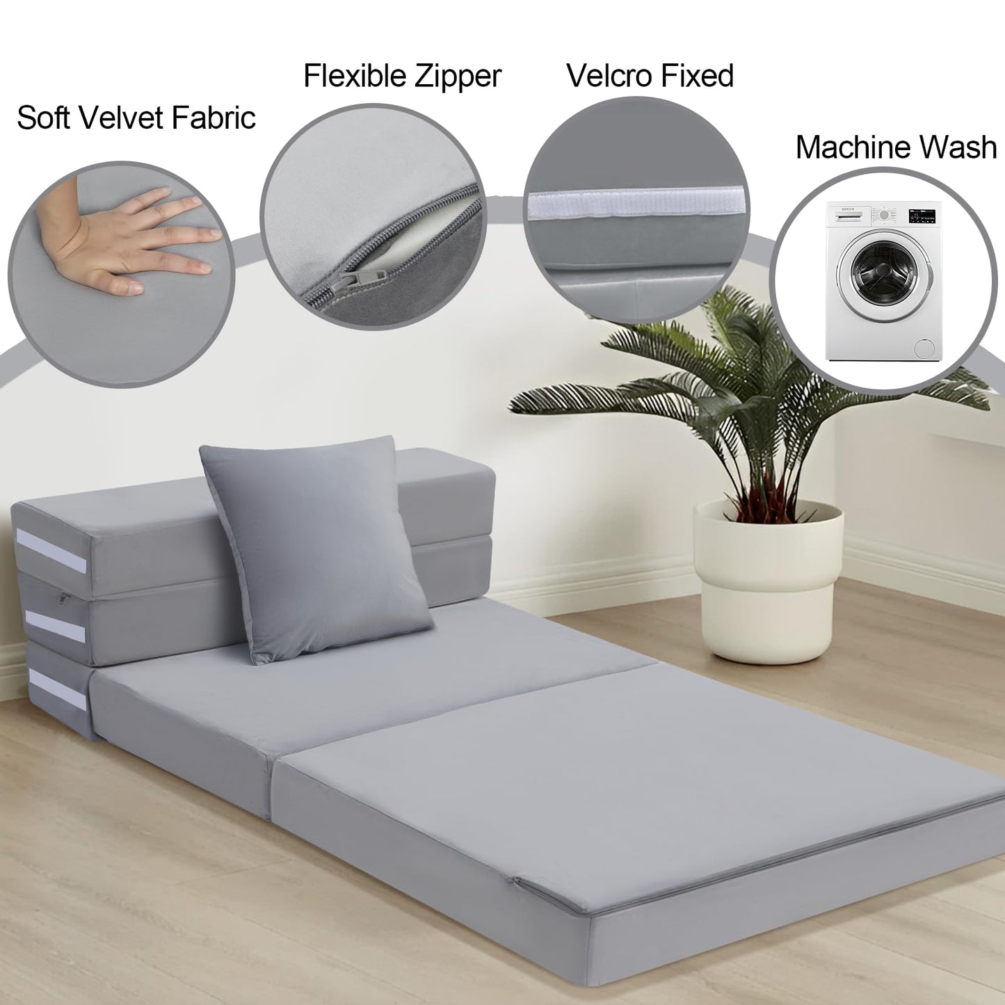 MeMoreCool Folding Floor Mattress Single, Fold Out Sofa Chair, Grey