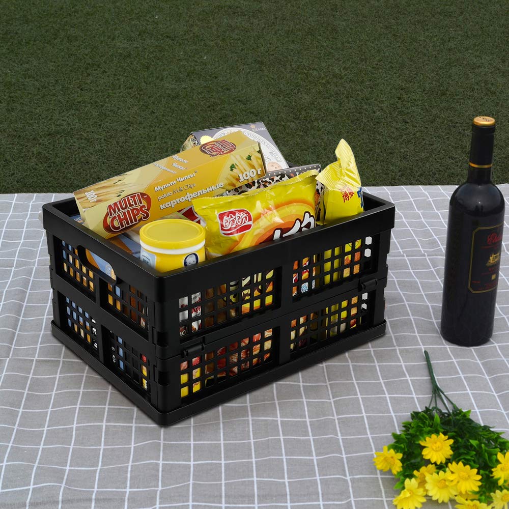 Yarebest 3-pack 14 Liter Collapsible Crates, Foldable Plastic Storage Baskets, Black