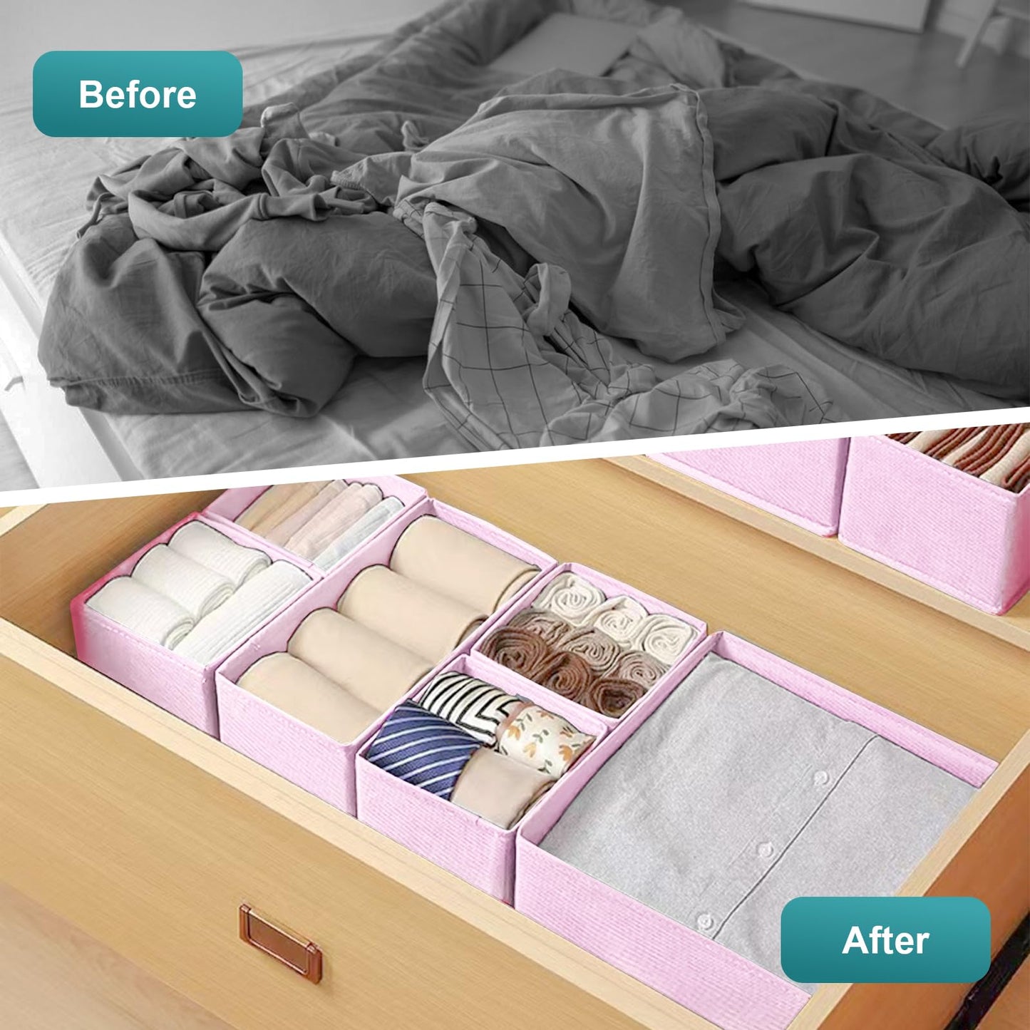 Cylogia 8 Pack Drawer Organisers Underwear Drawer Dividers Foldable Storage Boxes Fabric Closet Organizers Storage Cubes for Clothes Bras Socks Ties