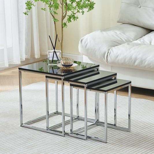 ASPECT Murano Set of 3 Nesting Table Gloss Wooden Tops Black
