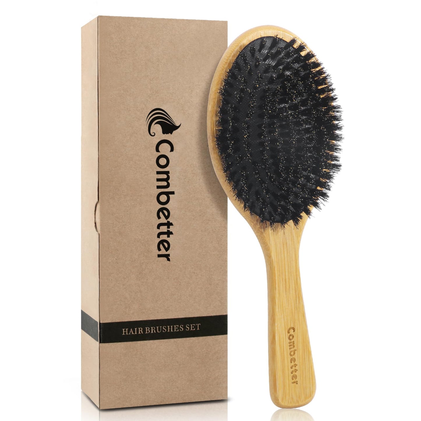 Combetter 100% Boar Bristle Hair Brush, Eco-Friendly Hairbrush for Women Men & Kids, Hair Smoothing and Massaging Detangling, Enhance Shine & Health,