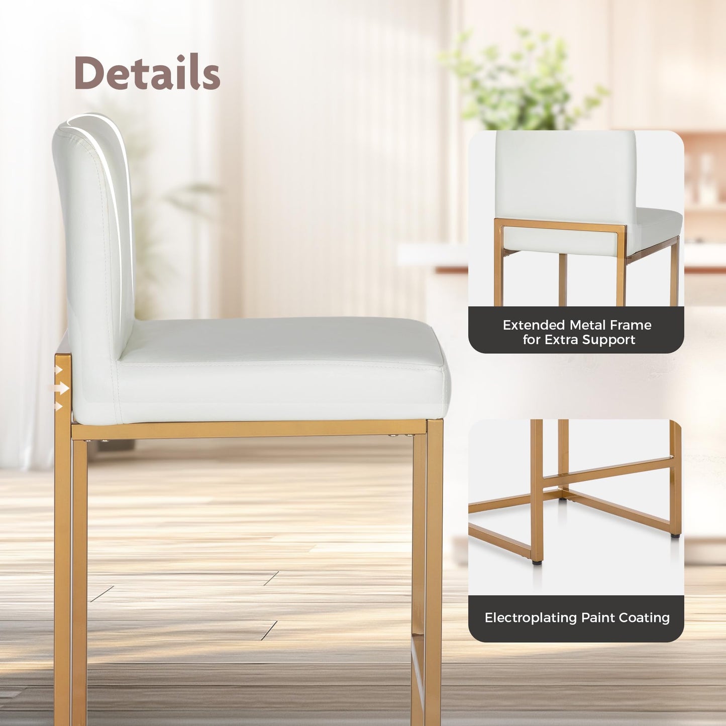 ALPHA HOME Bar Stools, Tall Kitchen Stools 60 cm Soft Faux Leather Seat