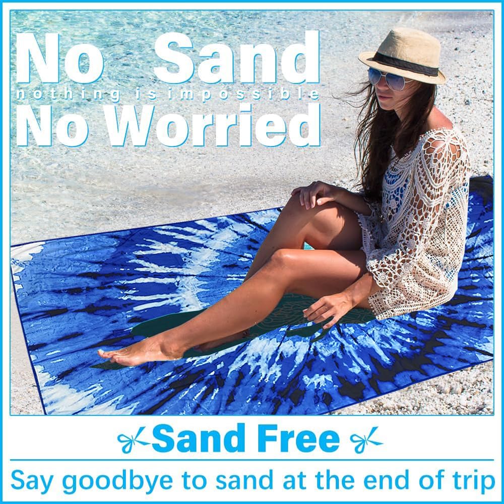 JAODFK Microfibre Beach Towel 71"X32" Quick Dry Lightweight Sand Free Extra Large Thin Blue Towels Travel Essentials For Adults Womens Swim Bath