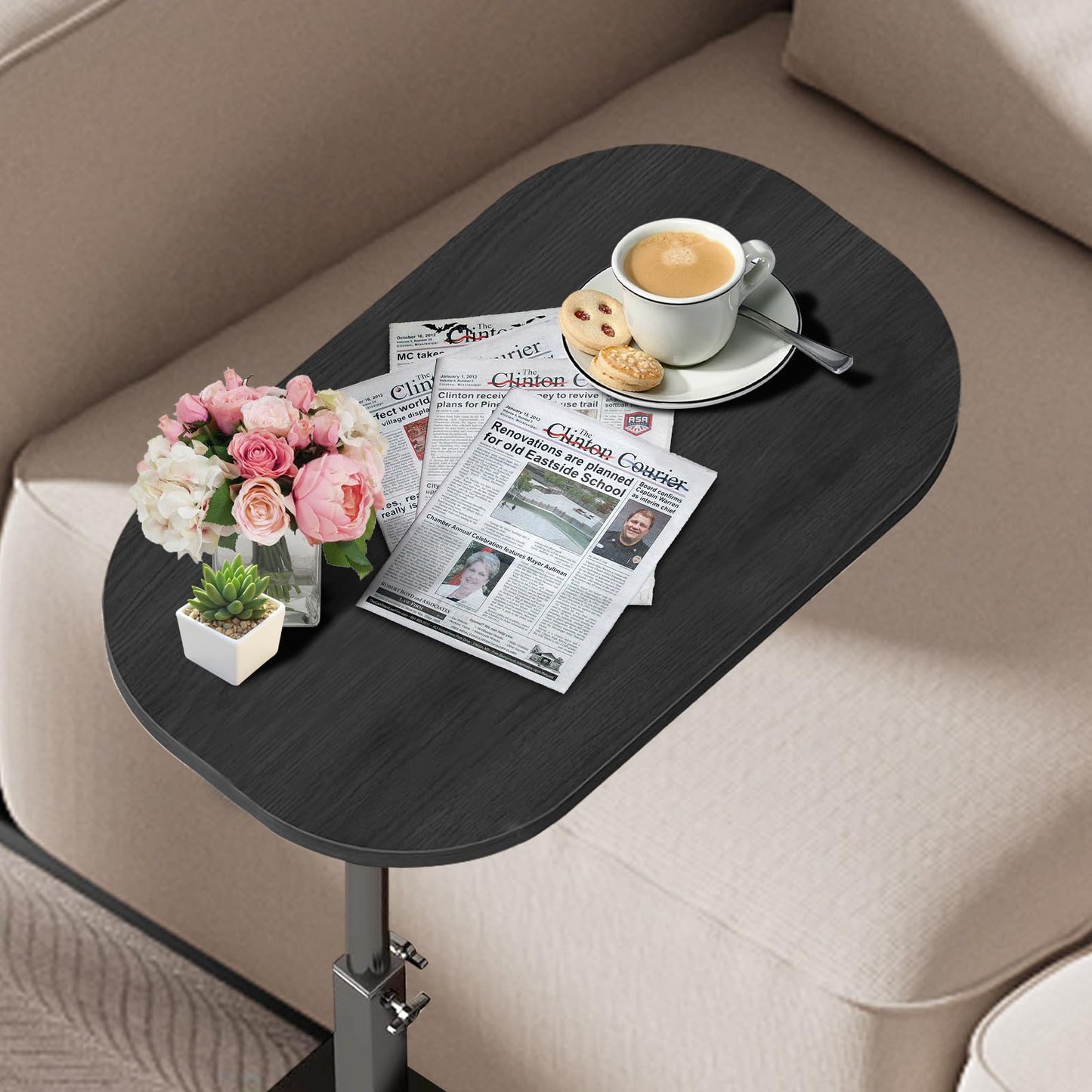 SHEBUYLLI Small Side Table, C Shaped Bed Side Table for Living Room Bedroom