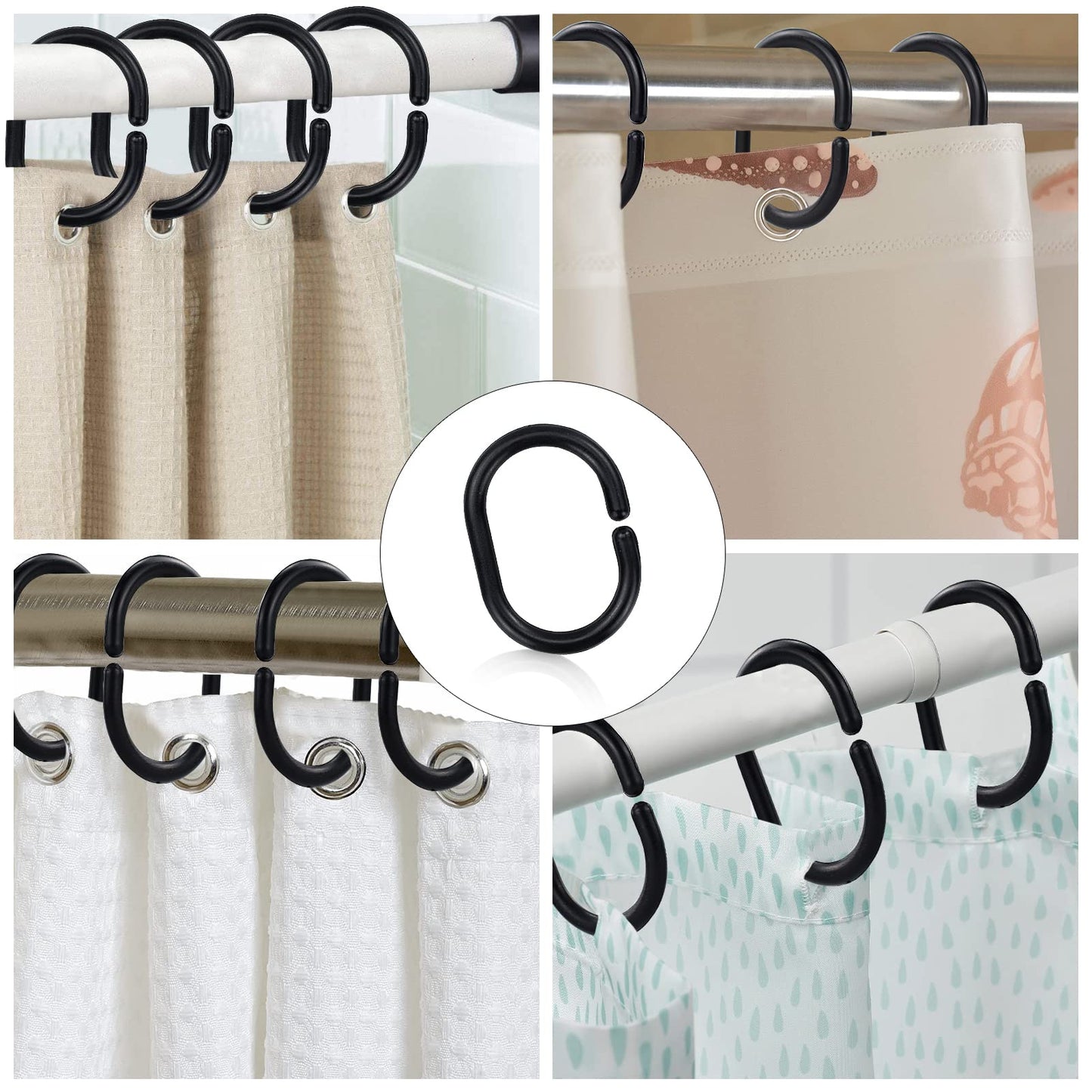 SZCXDKJ 12 Pieces of Bathroom Shower Window Rod Plastic Shower Curtain Ring Hook Sliding Curtain Ring (black)