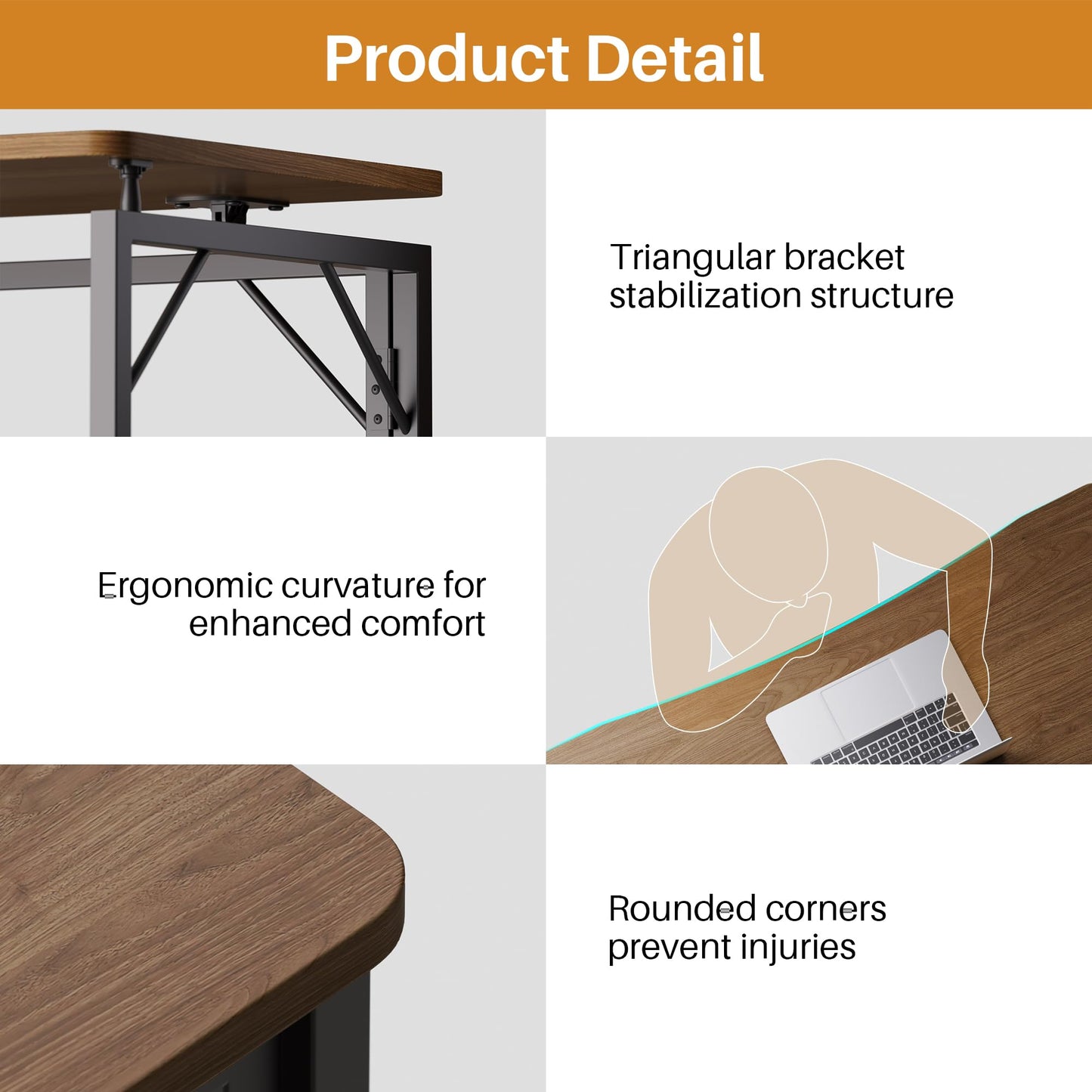 JOYMOOP 100 x 50 cm Folding Desk - Brown, No Assembly Middle Size Foldable Desk for Home, Office, Wooden Top Folding Computer Desk for Working