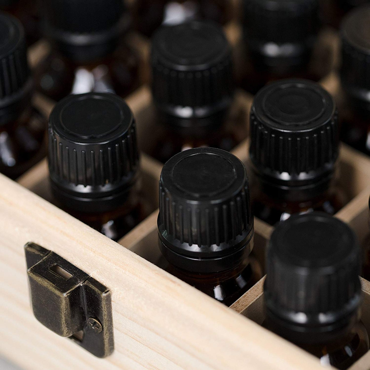 Bamboo Storage Box for Aromatherapy Essential Oil - Wooden Box for 25 Bottles - Ideal Organizer for Travel and Presentation #A