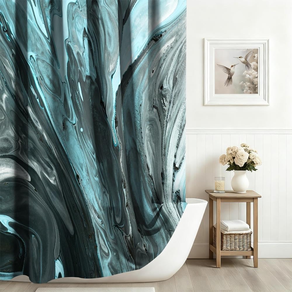Xiaoterna Modern Abstract Luxury Shower Curtain Dark Green Marble Textured Waterproof Bathroom Curtain 3D Minimalism Gradient Ombre Machine Washable
