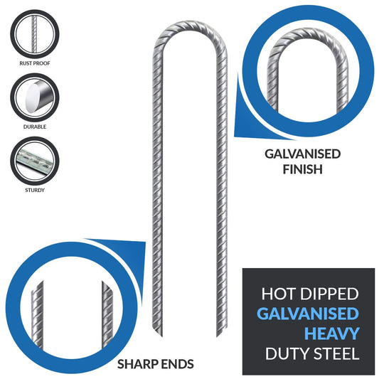 G&B Ground Rebar Stakes Garden Staples Tent Nails Galvanized Steel U Pegs Gardening Anchors, Heavy Duty Landscape Pins for Camping Tents Trampoline