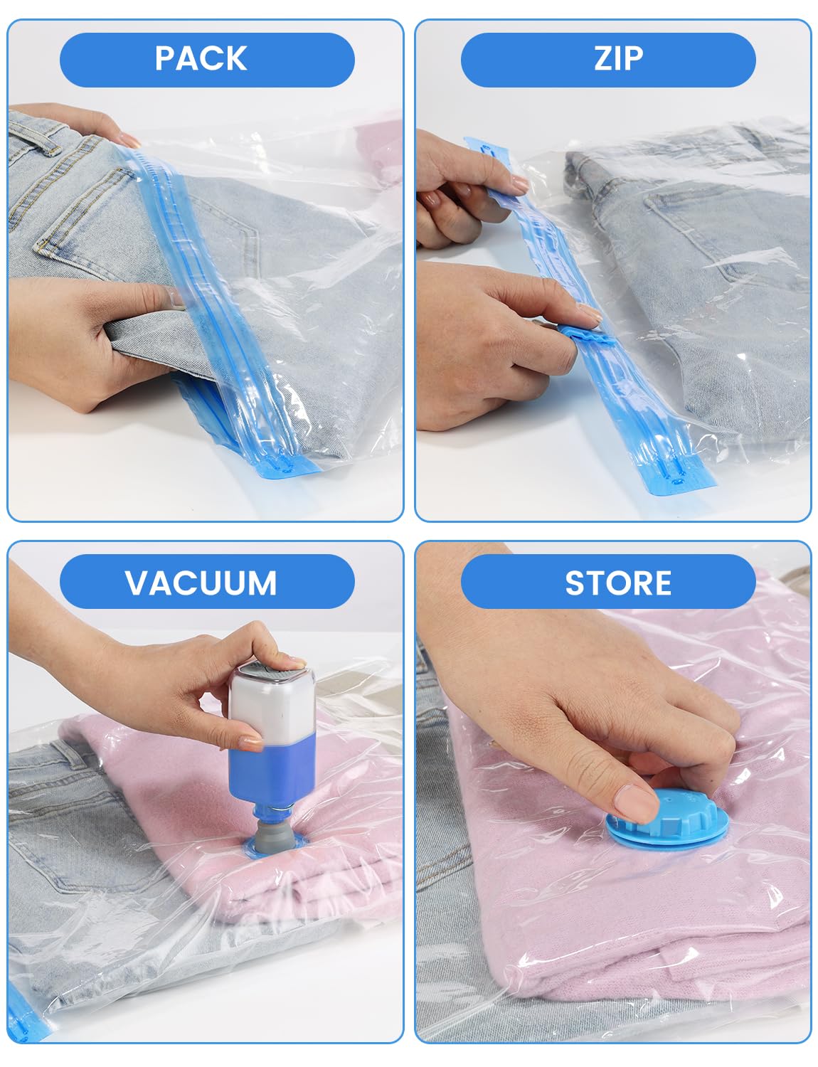 Vihoom Vacuum Storage Bags 8 Pack 2 Jumbo, 2 Large, 2 Medium, 2 Small