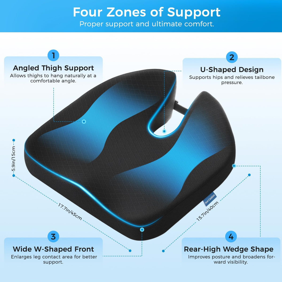 Niceeday Car Seat Cushion for Long Drives โ Memory Foam Seat Pad for Lower Back, Height Booster & Posture Support, Universal Cushion for Car, Truck
