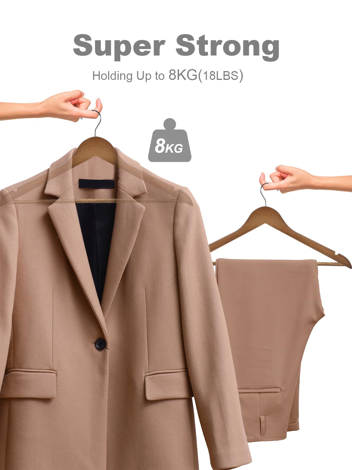 HOUSE DAY Wooden Hangers 30 Pack, Heavy Duty Wooden Coat Hangers, Walnut