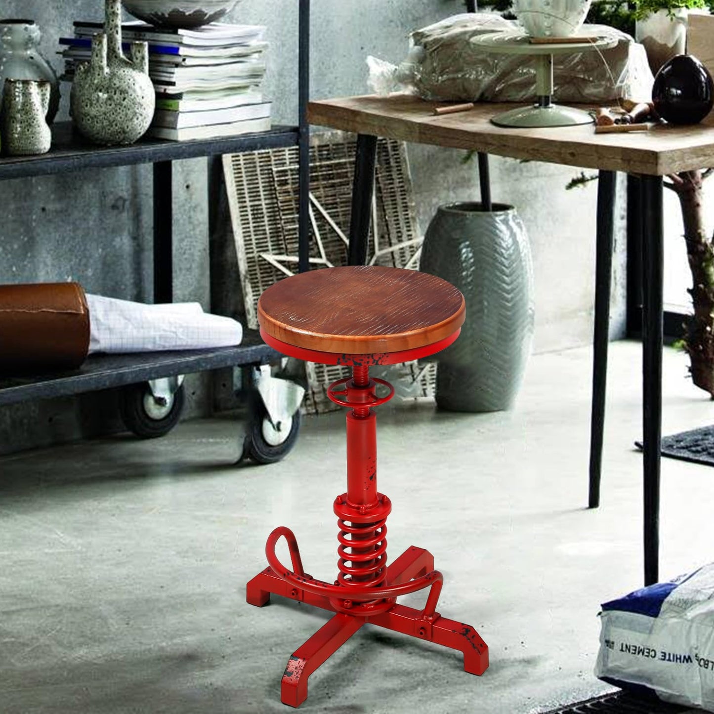BOKKOLIK Industrial Bar Stool, 24-28 Inch Height Adjustable, Vintage Kitchen Island Stool, Farmhouse, Guitar Stool