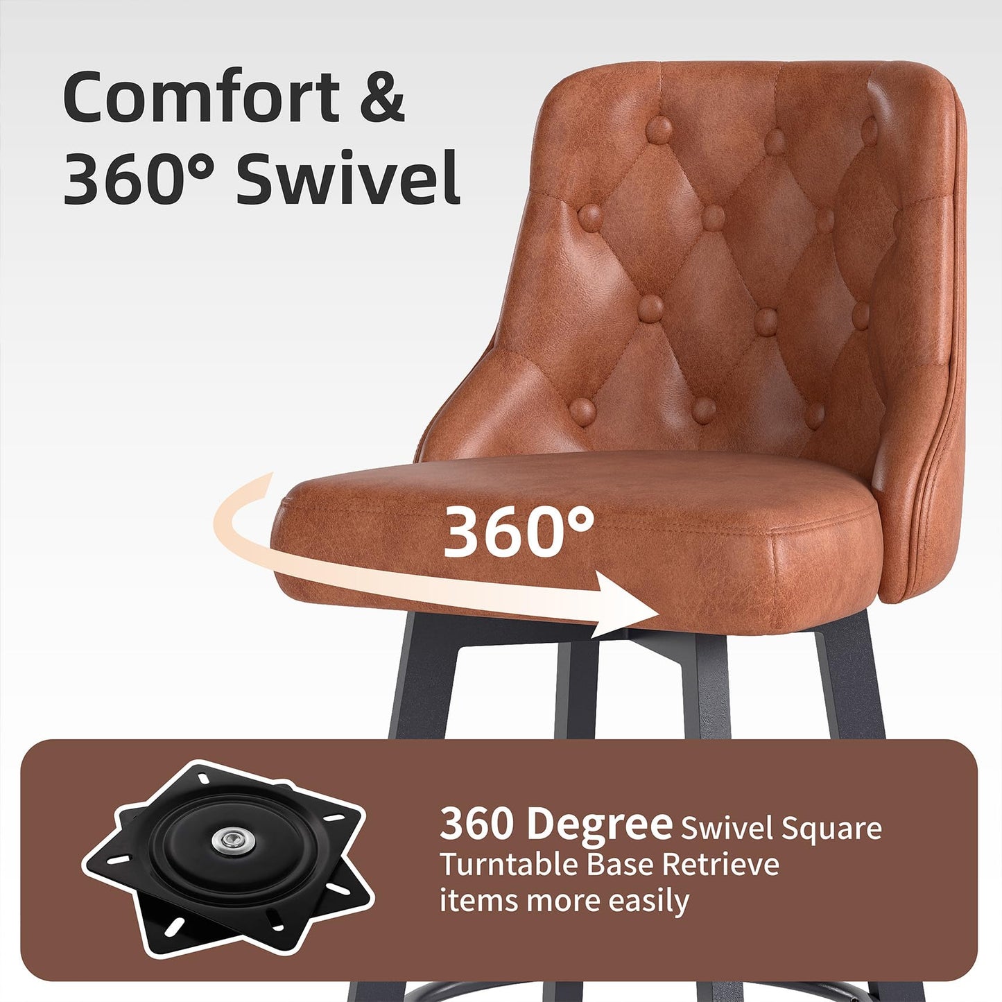 Youhauchair Bar Stools Set of 2, Waterproof PU Leather, Brown