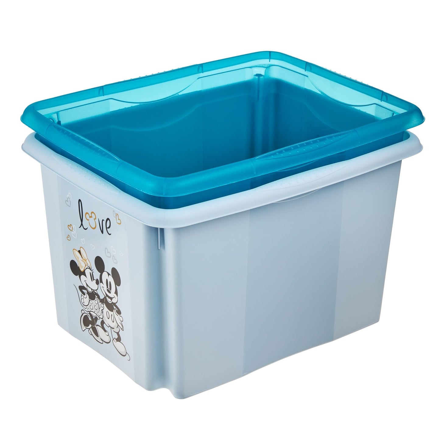 keeeper Karolina 3 x Mickey Storage Box with Lid, Rotating and Stackable, for Children, 30 L, Cloudy Blue