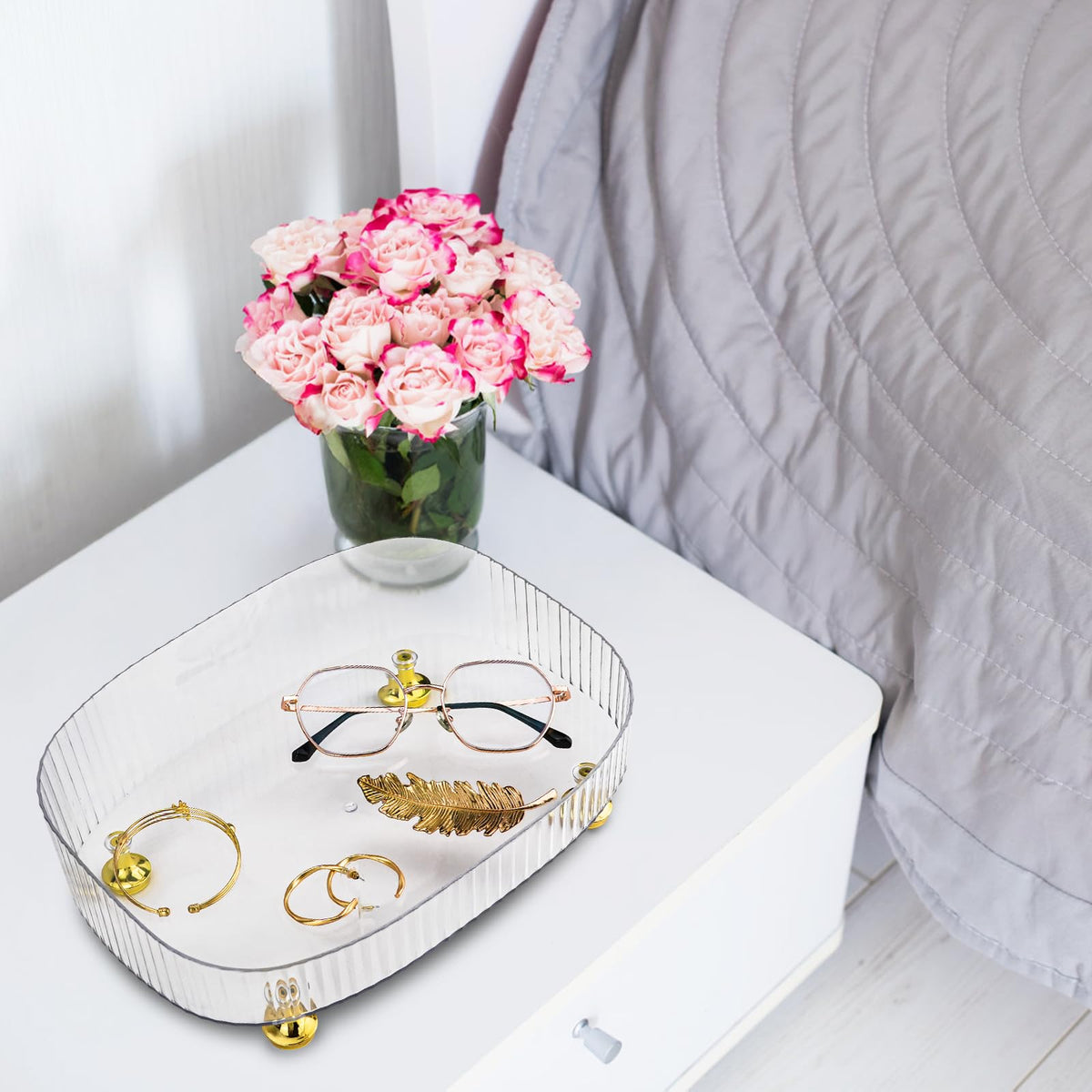 Mulaibdin Perfume Tray for Dresser, Perfume Organiser Tray Plastic, Bathroom Trays for Toiletries, Decorative Trays for Vanity,Bedroom