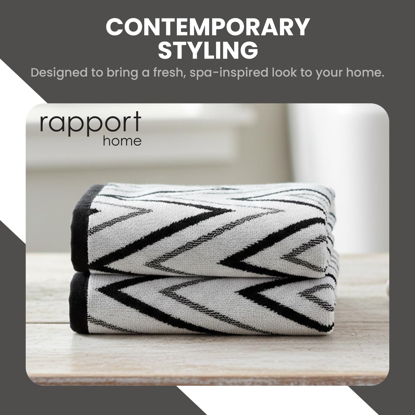 Rapport Home Helix Bath Sheets 2 Pack, 90x140cm 100% Cotton - Mono Black