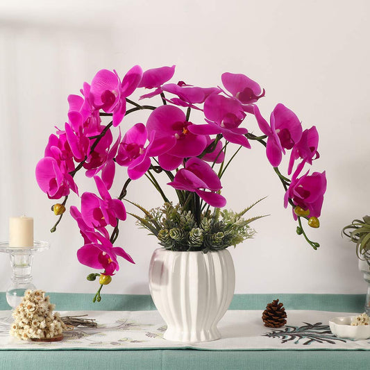 LESING Artificial Flowers Ochids Plants Fake Orchid in Pot Artificial Flowers with Vase Orquidea Faux Orchid for Home Indoor Decoration (Style 4,White