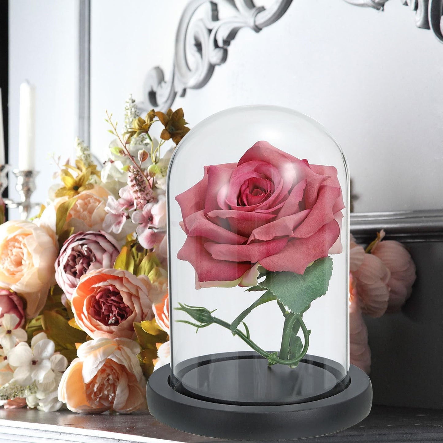 PATIKIL 7.3"x5.9" Clear Cloche Glass Dome, Glass Bell Jar Display Case Tabletop Centerpiece with Black Wooden Base for Christmas Home Decor
