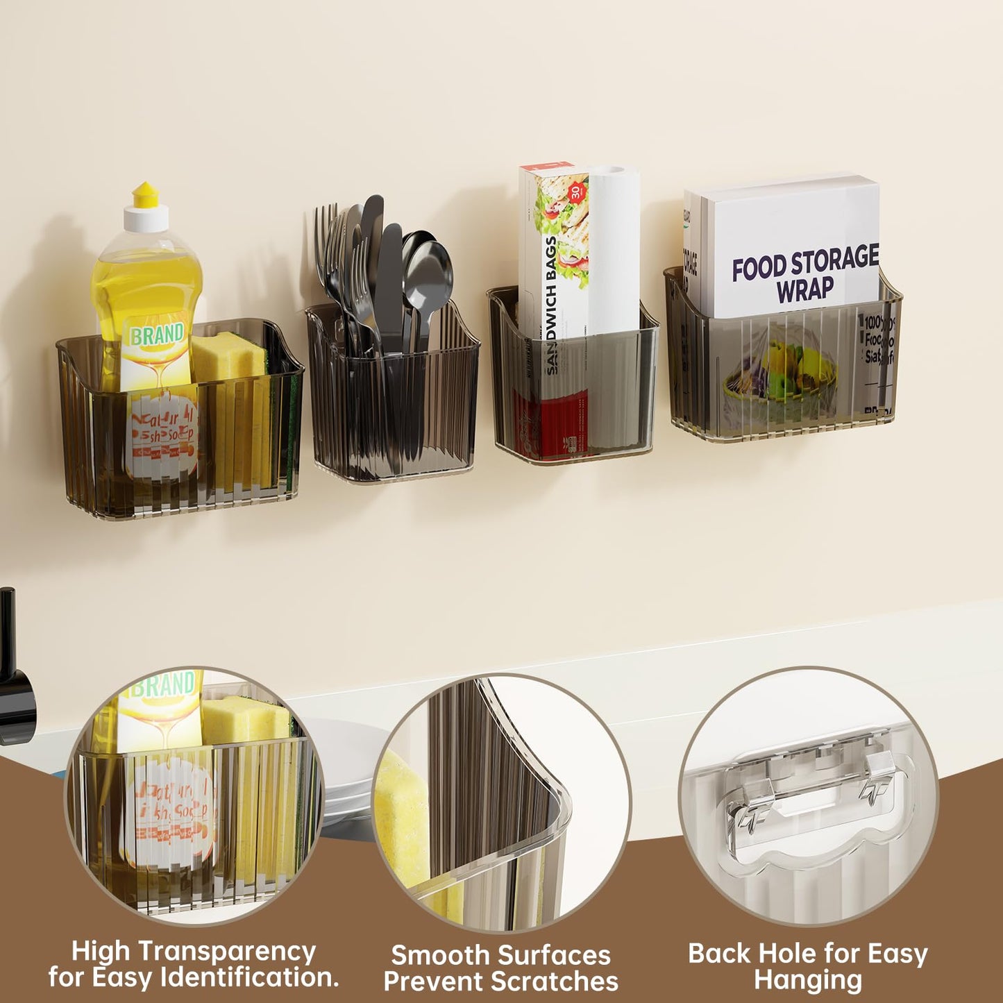 PAVSTINE 4Pcs Cabinet Door Storage Box Self-adhesive No Residue, Black