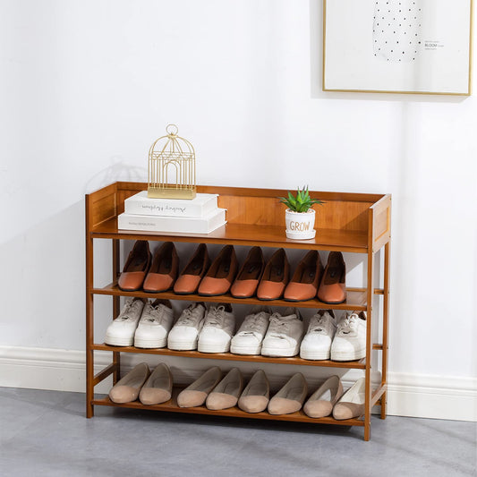 SOBIBO 4 Tier Shoe Rack Organizer, 4 Tire Bamboo Shoe shelf Storage Organizer, For Entryway, Hallway, and Closet 80CM (Brown)