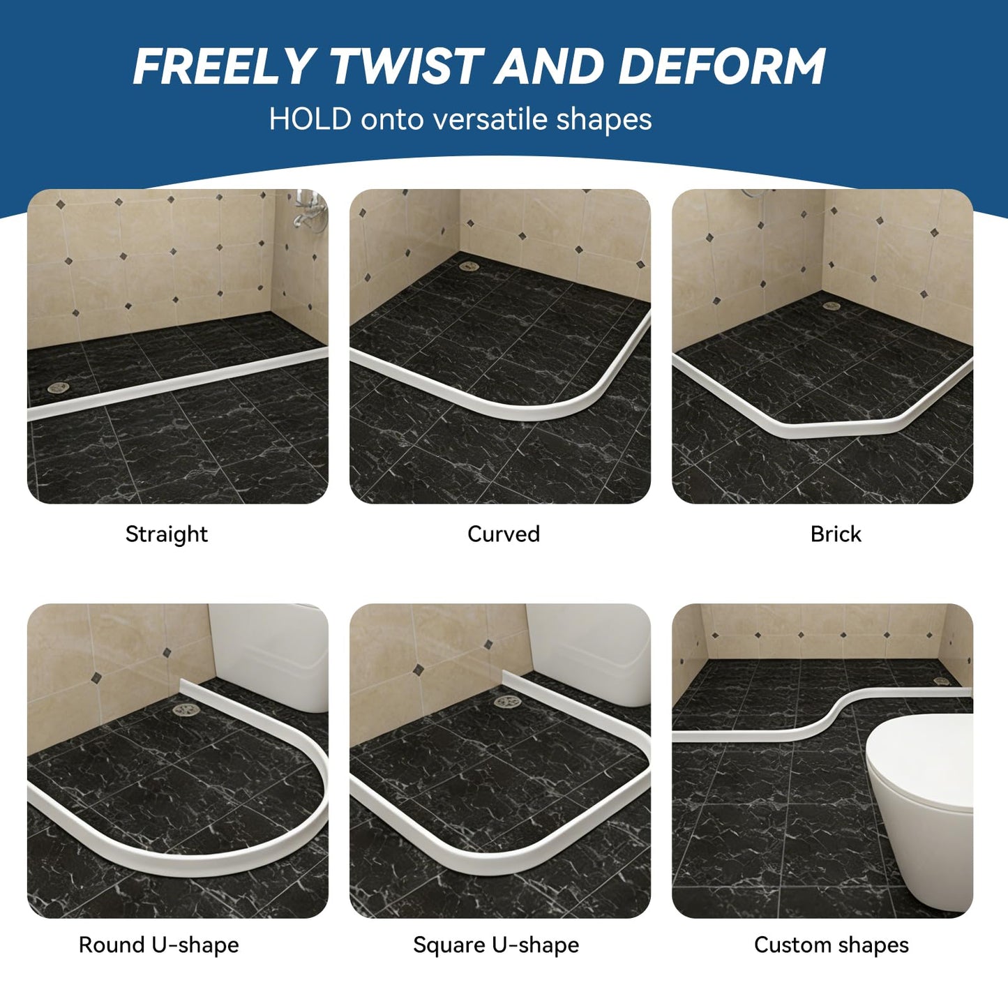 1.2M T Silicone Shower Threshold Water Barrier,Wet Room Bathroom Floor Beading,Shower Tray Sealing Strip,Tile Edge Caulk Trim for Bathroom