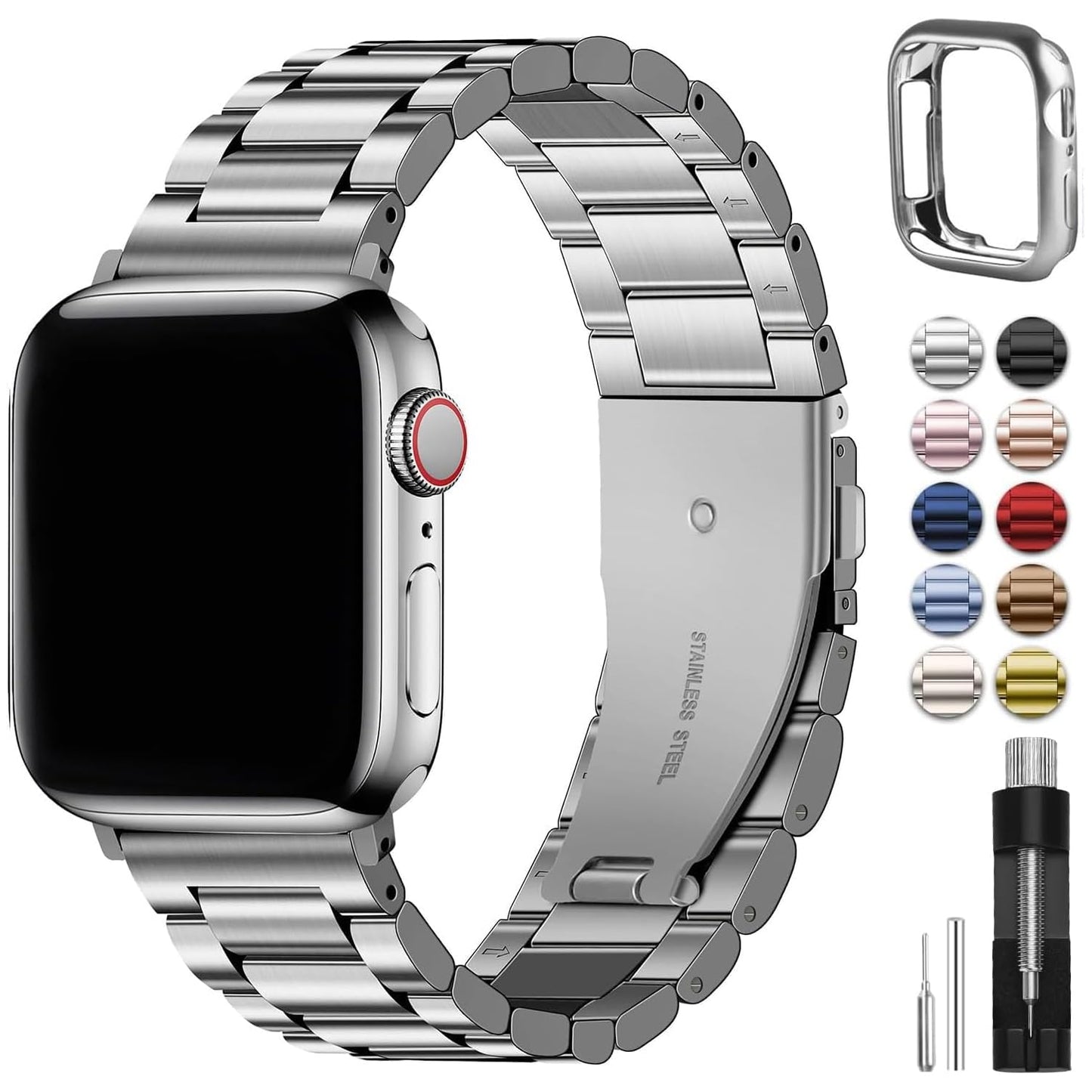 Fullmosa Compatible with Apple Watch Straps 44mm 46mm 45mm 42mm 49mm, Metal Stainless Steel Replacement Bands for iWatch Ultra SE 3/2/1/Series