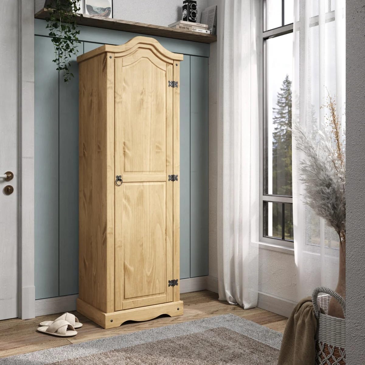 Corona Wardrobe 1 Door Arch Top Solid Mexican Pine Wood Bedroom Storage 176cm x 55cm x 45cm