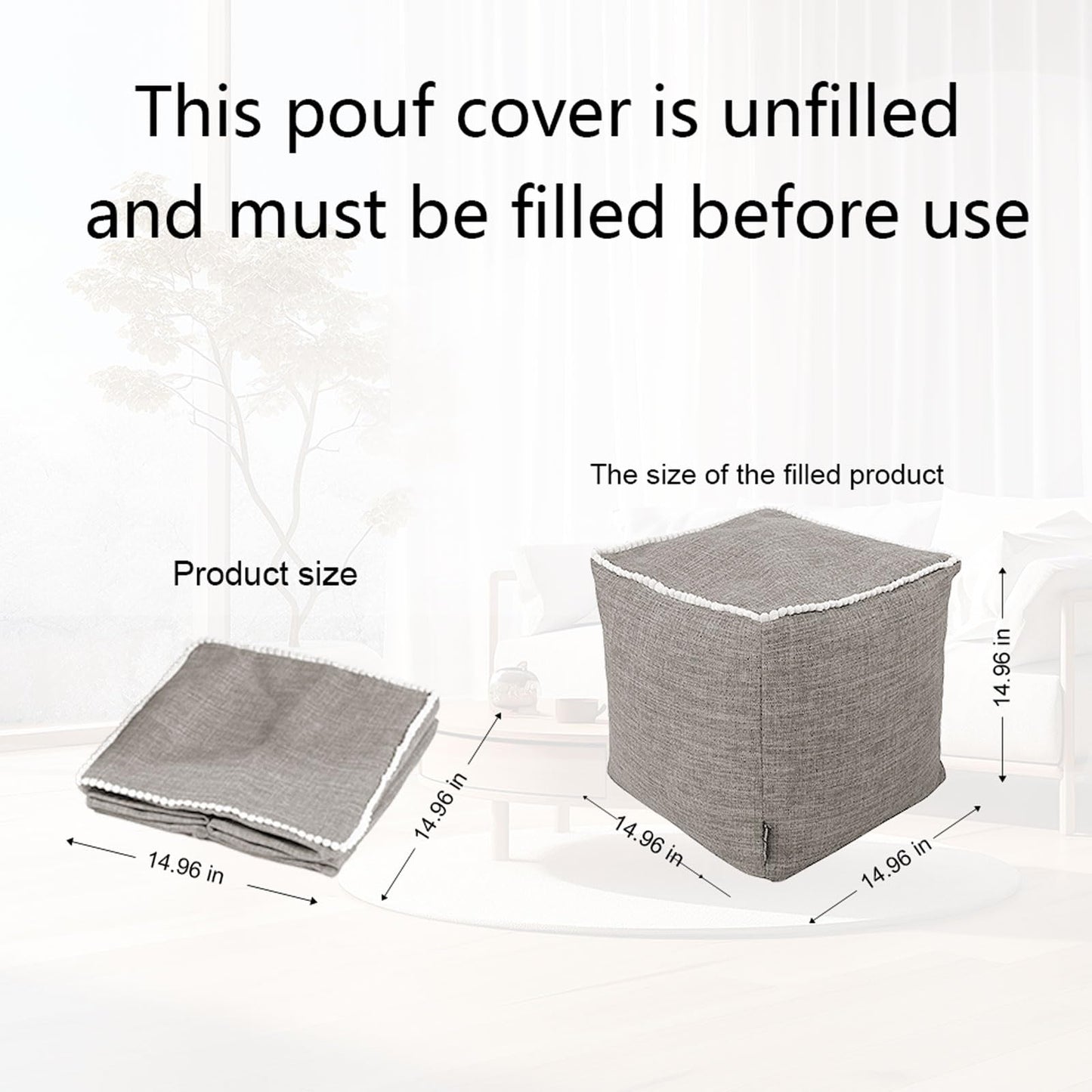 Louis Donné UNSTUFFED 15 Inch Square Ottoman Pouf Cover Soft Handwoven, Removable Washable Foot Rest Footstool for Bedroom Living Room NOLY COVER