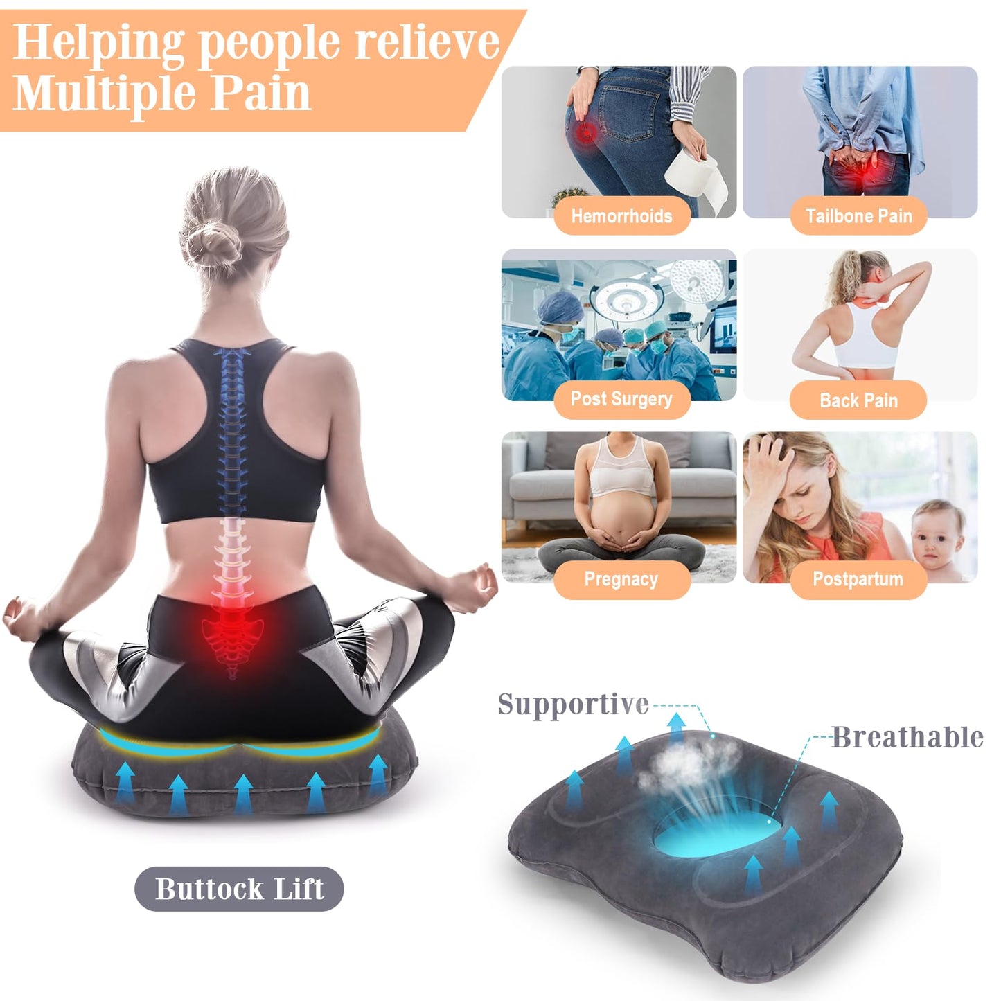 AirSwim Inflatable Hemorrhoid Pillow, Inflatable Donut Cushion for Sitting