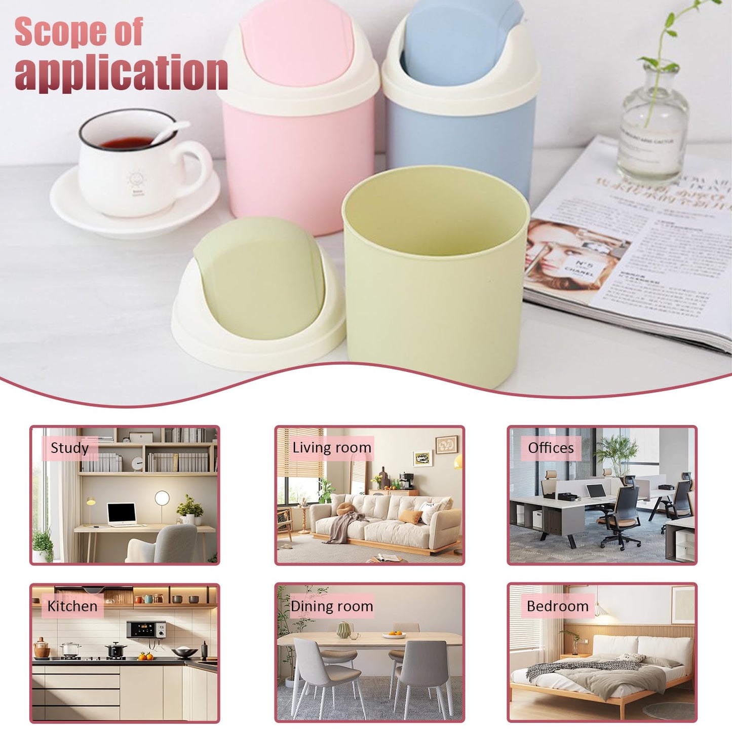 Sicheii 2Pcs Desktop Trash Can with Swing Lid & 120 Trash Bag, Mini Countertop Trash Can for Desk, Tiny Cute Garbage Can