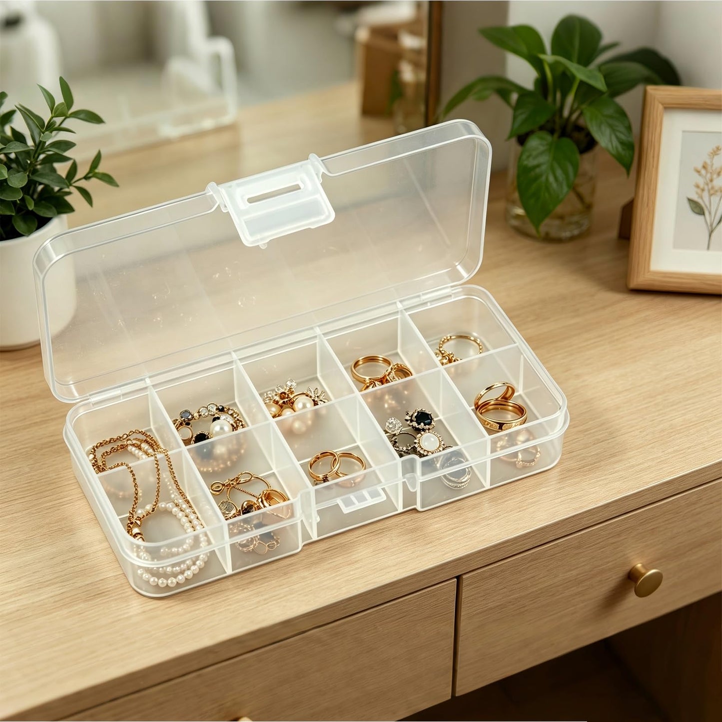 YCZARD 4Pcs Small Jewelry Storage Box 10 Grids Clear Plastic Compartments Bead Storage Box, Jewelry Organizer Bead Organizer Case Size 12.5x6.2x2.2cm