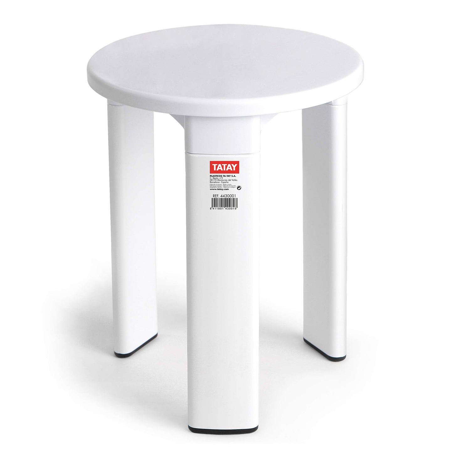 TATAY Round stool, with three legs, made of resistant plastic, easy to clean. White colour, glossy finish