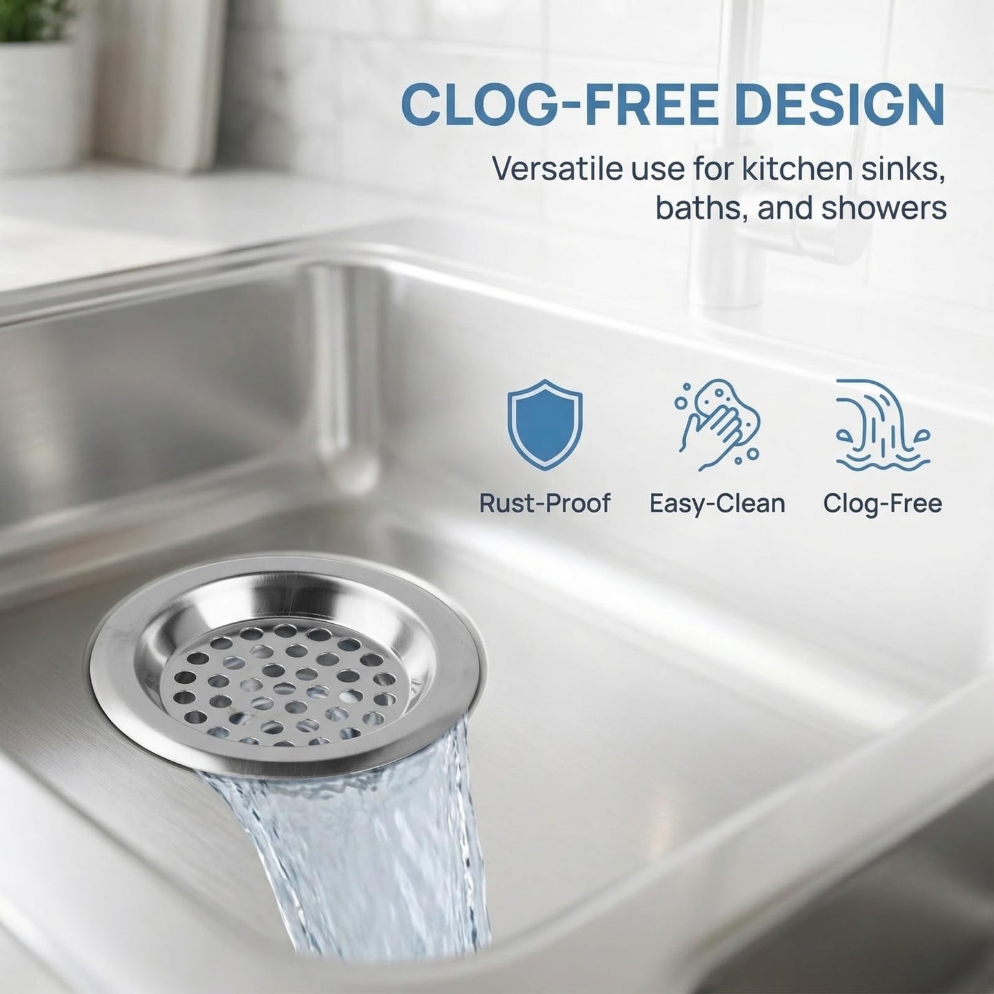 2 Pack Stainless Steel Sink Strainer Plug, 7.5cm External Diameter & 5.7cm Inner Diameter, Drain Protector Filter for Kitchen Bathtub Bathroom Shower