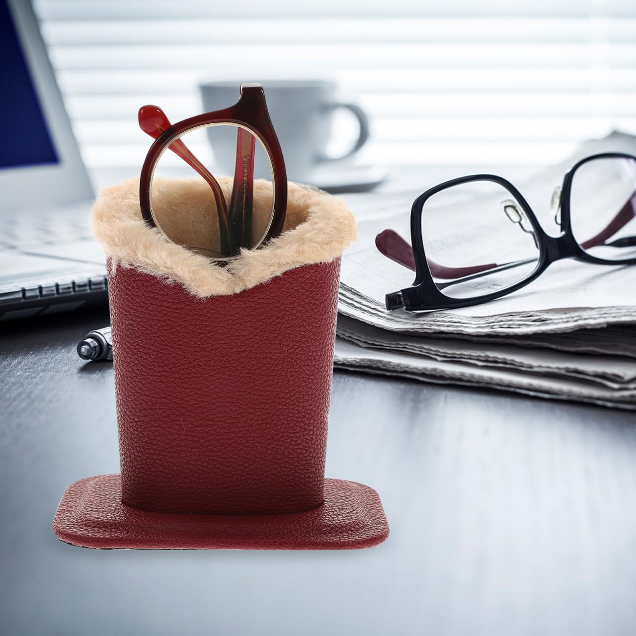 Healvian Plush Lined Glasses Holder Stand Eyeglass Holder for Desk Nightstand and Car Anti-Scratch Eyeglasses Storage with Wide Stable Base Compact