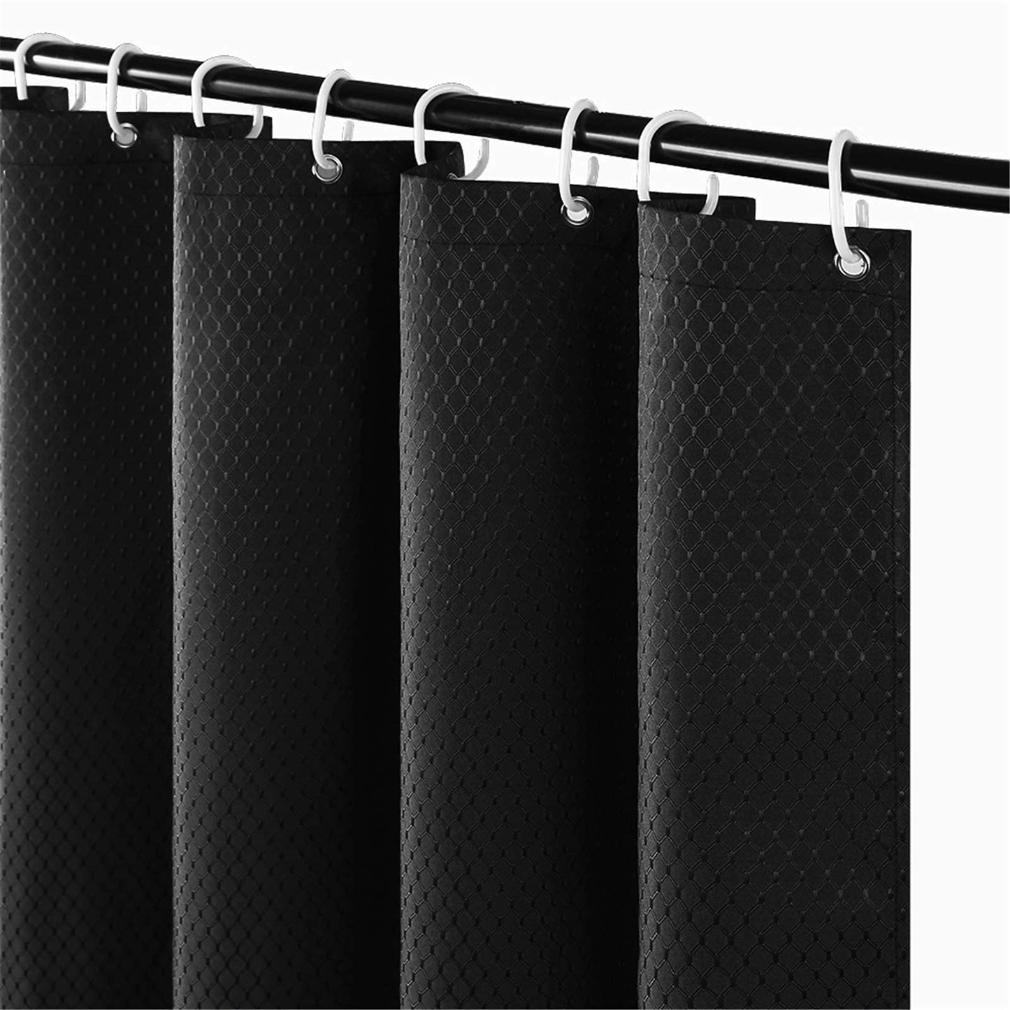 Furlinic Long Shower Curtain Black Waterproof Mildew Resistant Fabric Bath Curtains Washable 120x200cm for Bathroom with 8 Hooks 47x78 inch.