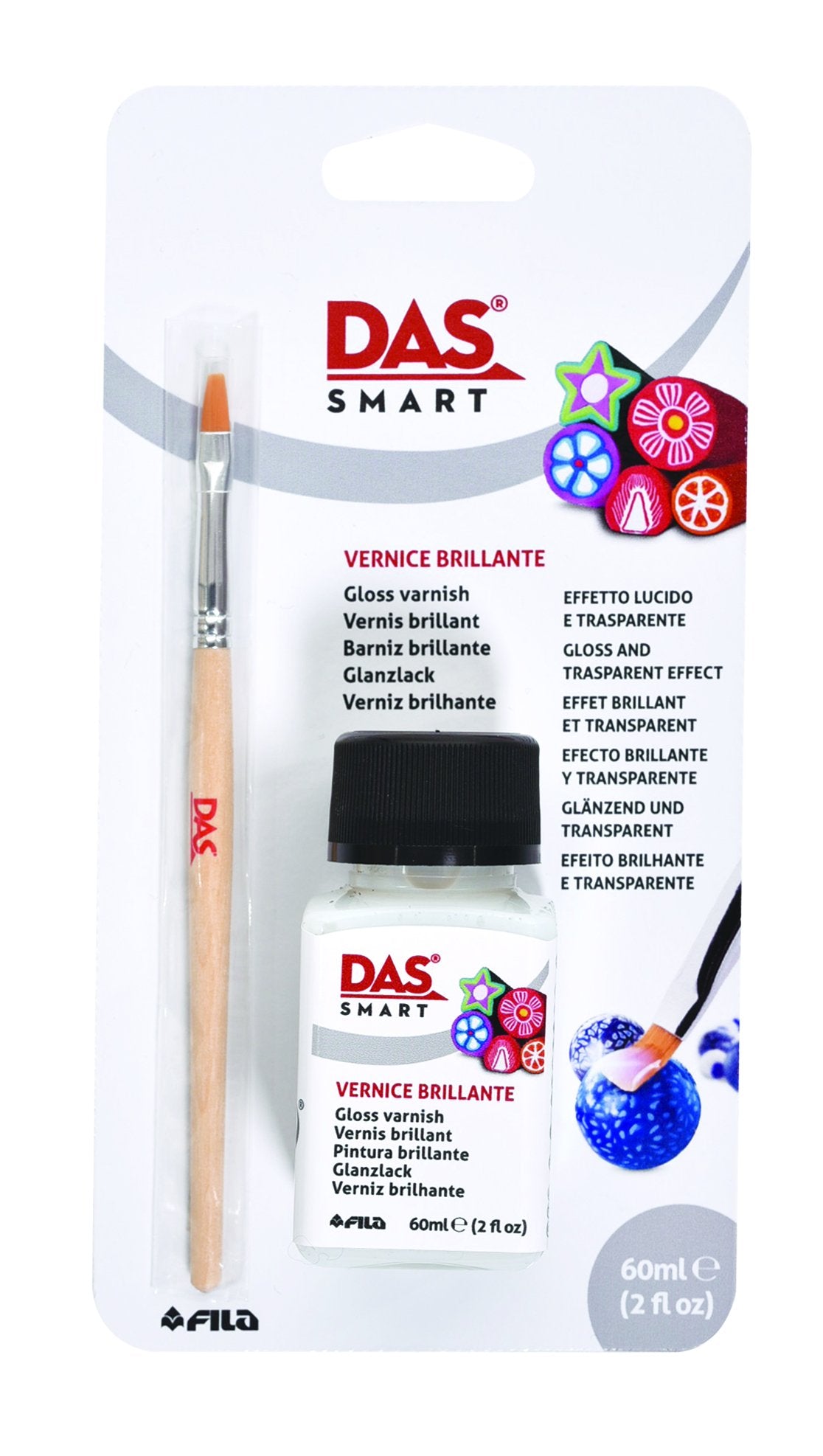 DAS Smart Clay 60ml Gloss Varnish Bottle and Brush, Transparent, For Professionals & Hobbyists