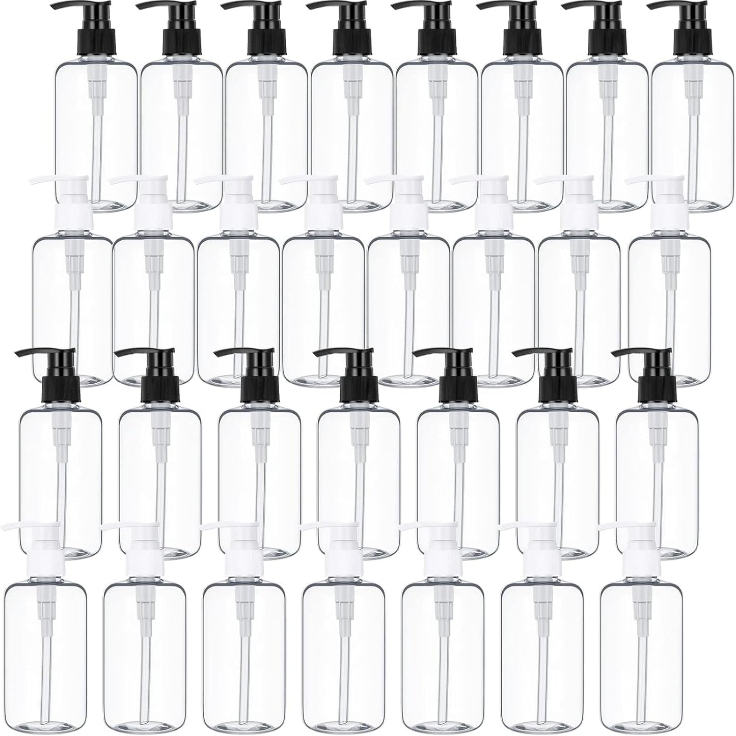 TESIN 30 Pack Clear Empty Lotion Bottles, 230 ml Plastic Pump Bottles, Shampoo and Conditioner Dispenser Bottles with Pumps for Body Wash, Shampoo,